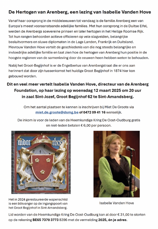 Lezing over de van Arenbergfamilie door Isabelle vanden Hove