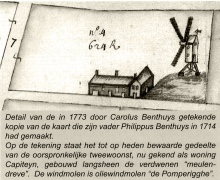 De molen De Pomperigghe in 1714 getekend door Philippus Benthuys